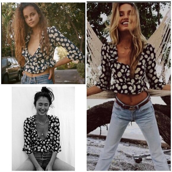 💕REALISATION PAR💕 Cher Top ~ 100% Silk Daisy Print Medium - Picture 1 of 16